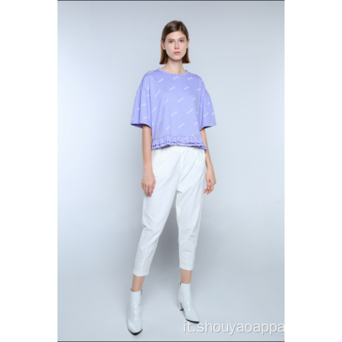 T-SHIRT STAMPA CROPPED DA DONNA CON FRANGE